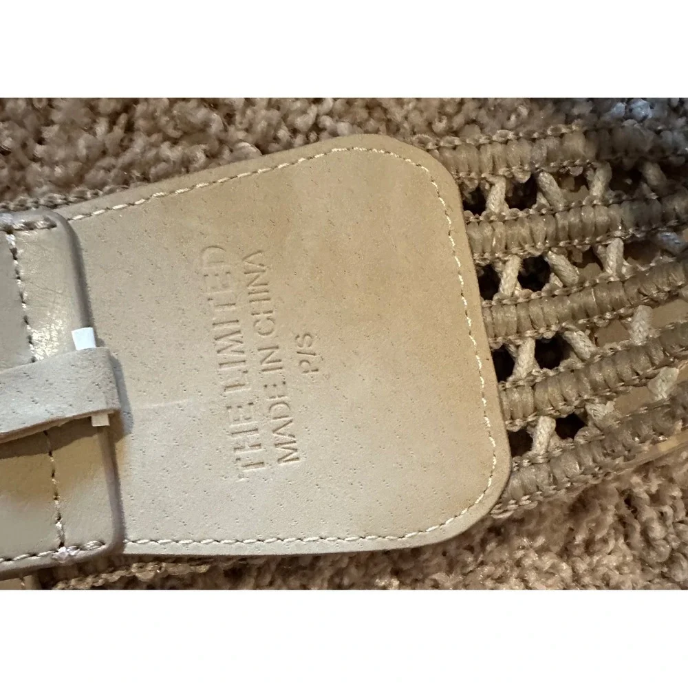 The Limited Woven‎ Chain Link Belt Elastic Stretchy Gold Buckle Tan Beige S P